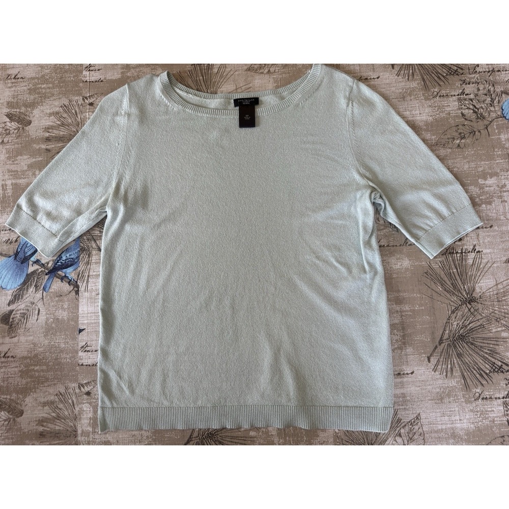 Ann Taylor Factory Size Medium Petite Short Sleeve Sweater Mint Knit Top